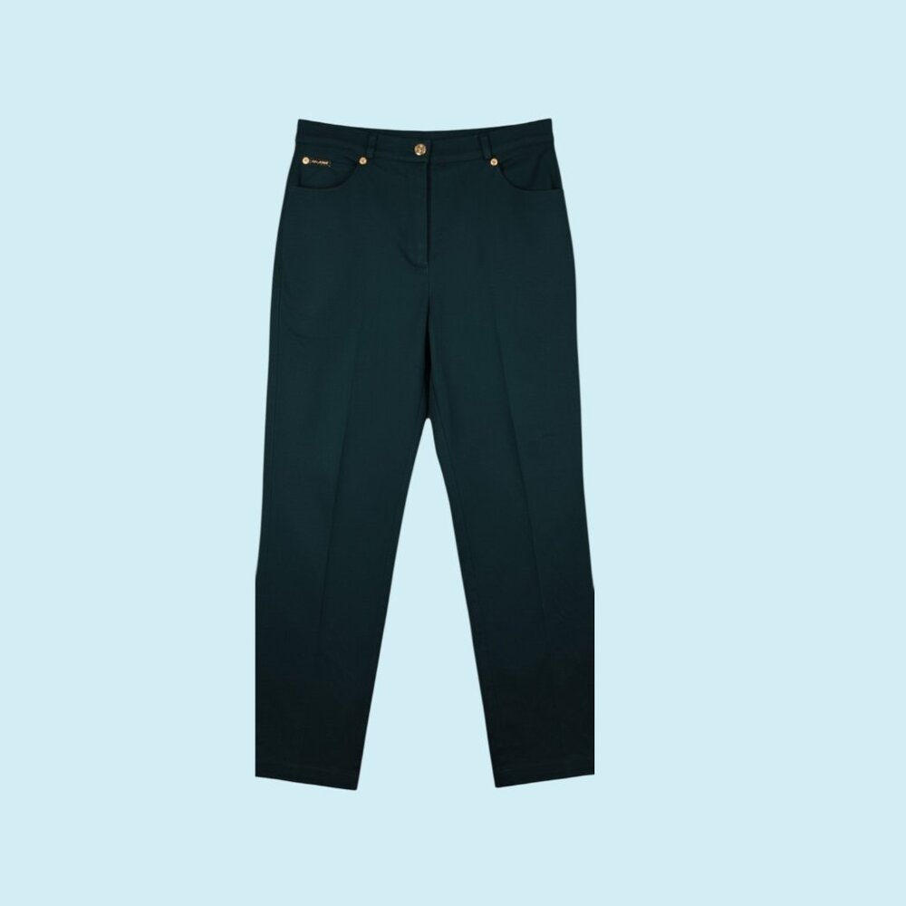 St John Sport Pants Women's Size 6 Green Stretch Gold Accent High Rise Cotton